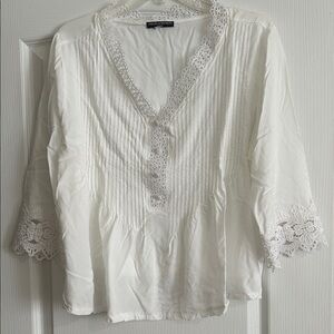 Coldwater Creek Ivory Lace Accent Blouse